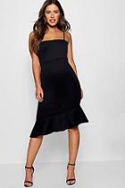 Boohoo Petite Square Neck Asymmetric Pep Hem Midi Dress