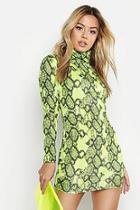 Boohoo Petite Neon Snake Roll Neck Bodycon Dress