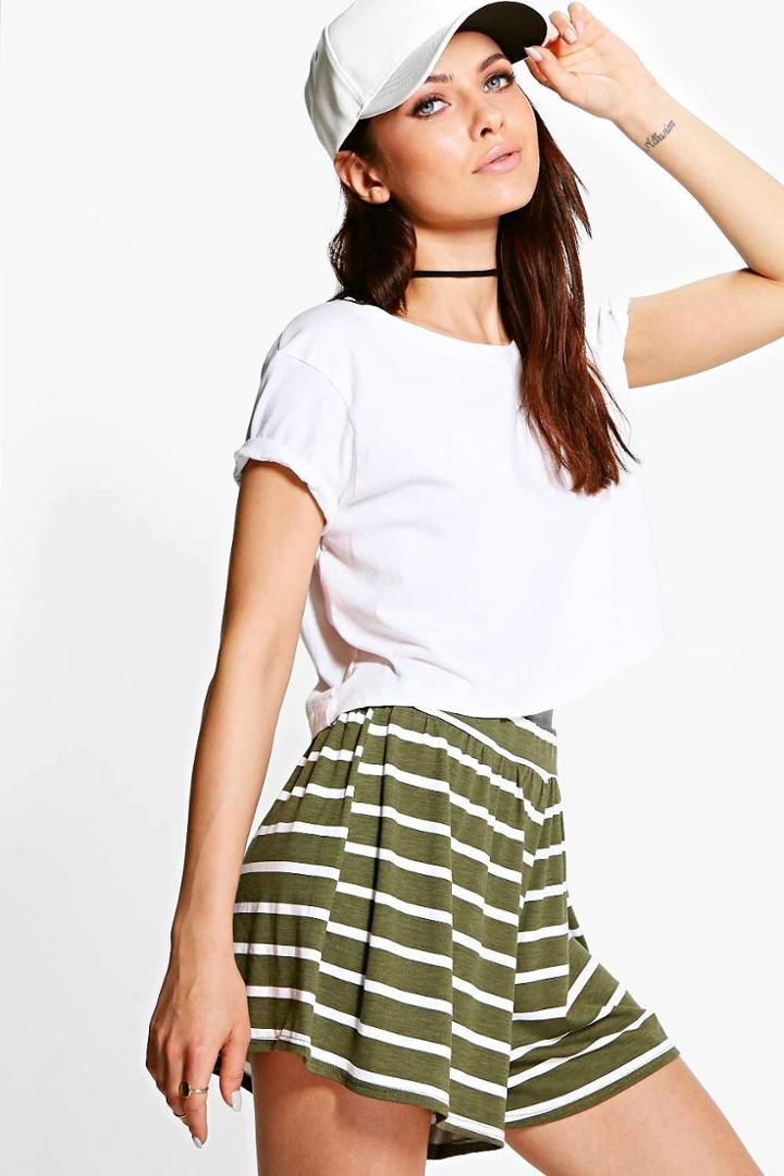 Boohoo Zora Striped Flippy Shorts Khaki
