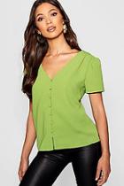 Boohoo Puff Shoulder Button Detail Blouse