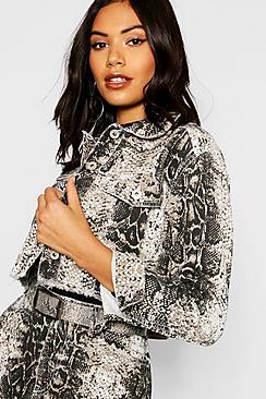 Boohoo Snake Print Denim Jacket