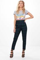 Boohoo Petite Louise High Waisted Check Tapered Trouser Multi