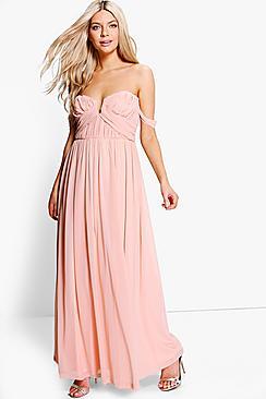 Boohoo Boutique Mesh Off Shoulder Maxi Dress