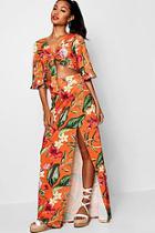 Boohoo Natasha Tie Front Flare Sleeve Maxi Skirt Co-ord
