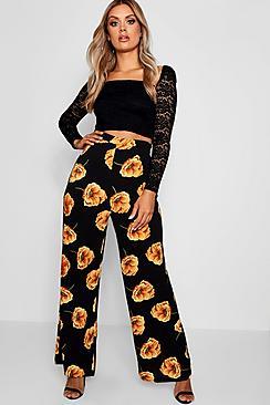 Boohoo Plus Zoey Floral Wide Leg Trouser