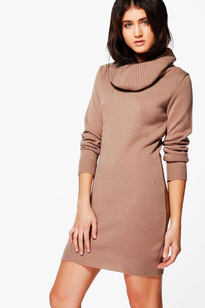 Boohoo Lucy Cowl Neck Jumper Dress Mauve