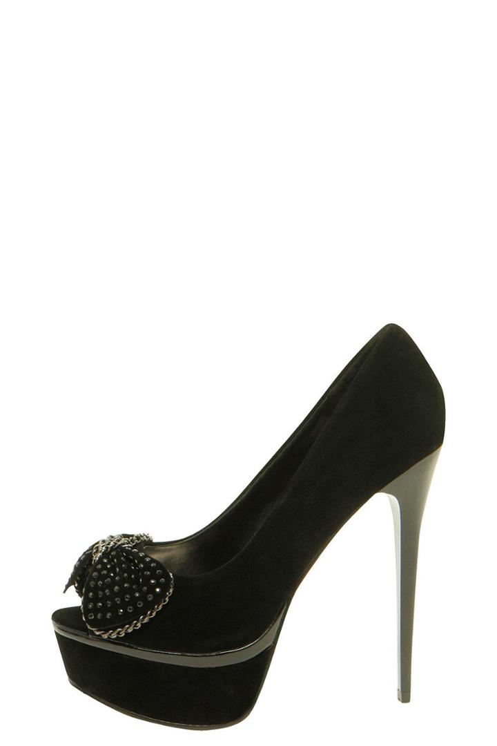 Boohoo Binky Suedette Diamante Bow Platform Heels - Black