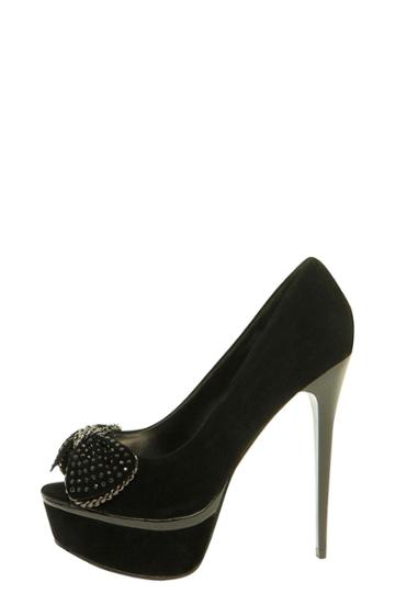 Boohoo Binky Suedette Diamante Bow Platform Heels - Black