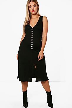 Boohoo Plus Louise Hook And Eye Slit Front Midi Dress