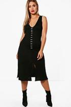 Boohoo Plus Louise Hook And Eye Slit Front Midi Dress