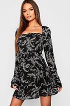 Boohoo Belted Ruffle Hem + Sleeve Tea Dress