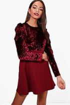 Boohoo Mel Puff Shoulder Velvet Detail Mini Dress