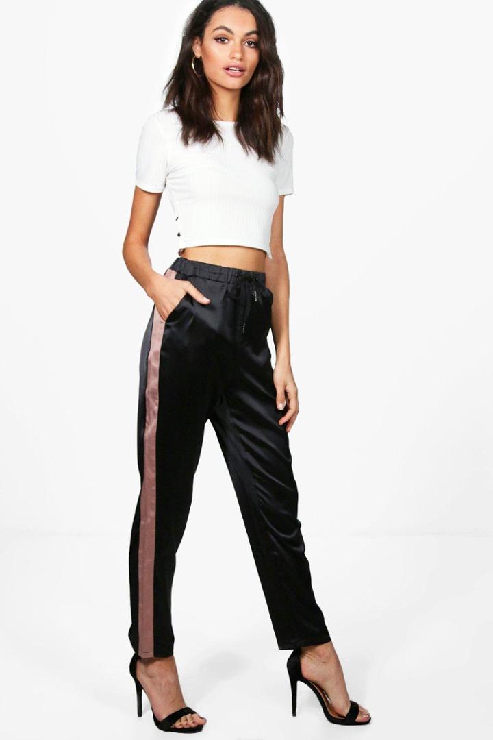 Boohoo Carmela Contrast Side Stripe Slim Fit Trousers Taupe