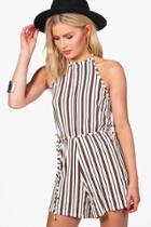 Boohoo Esme Halterneck Striped Tie Belt Playsuit Multi