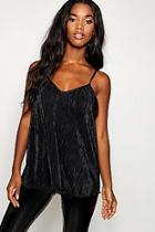 Boohoo Plisse Satin V Neck Cami