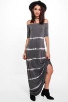 Boohoo Shahad Off Shoulder Tie Die Maxi Dress Grey