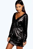 Boohoo Boutique Sorinne Sequin Batwing V Neck Dress