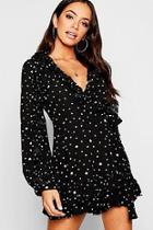 Boohoo Dalmation Spot Ruffle Wrap Tea Skort Playsuit