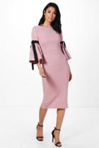 Boohoo Annabel Tie Sleeve Midi Dress Mauve