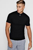 Boohoo Short Sleeve Rib Knitted Zip Turtle Neck