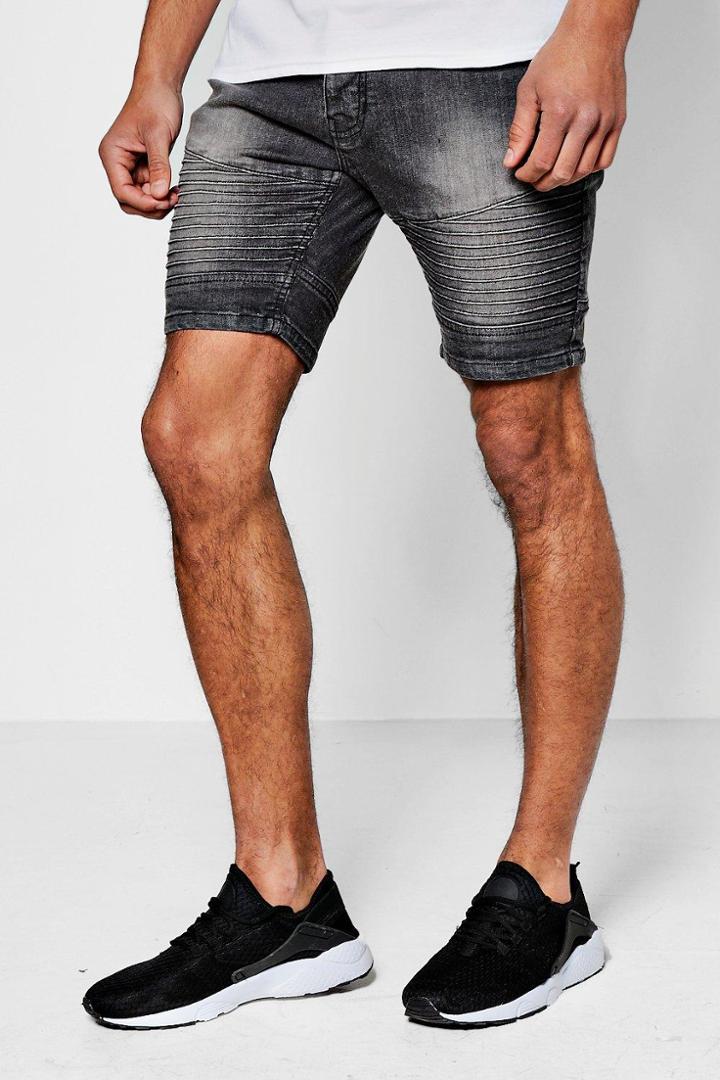 Boohoo Skinny Fit Washed Grey Denim Biker Shorts Grey