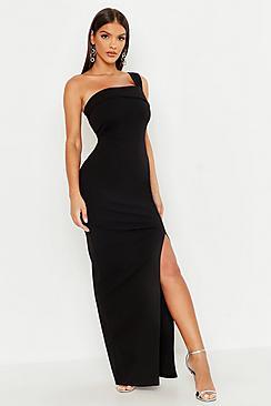 Boohoo One Shoulder Thigh Split Maxi Dress