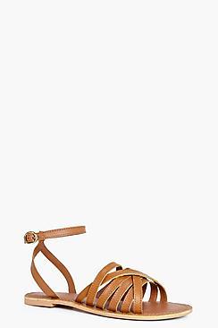 Boohoo Megan Cross Wrap Strap Leather Sandal