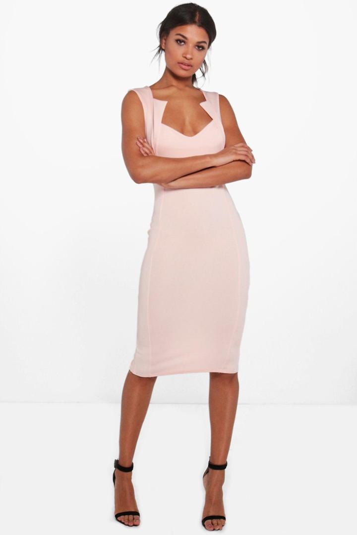 Boohoo Olivia Cut Out Detail Midi Dress Nude