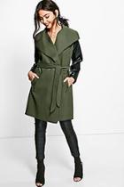 Boohoo Lauren Faux Leather Sleeve Coat