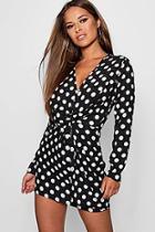Boohoo Petite Polka Dot Print Woven Shift Dress