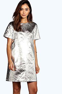 Boohoo Boutique Natasha Metallic Shift Dress