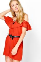Boohoo Jenny Ruffle Cold Shoulder Playsuit Spice