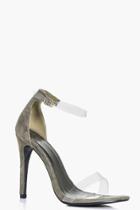 Boohoo Julia Clear Strap Two Part Heels Khaki