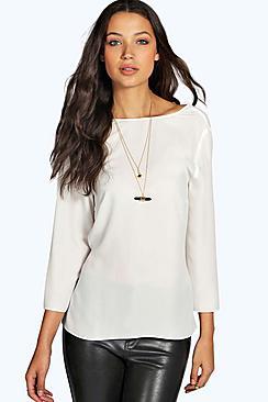 Boohoo Tall Georgie Wrap Back 3/4 Sleeve Blouse