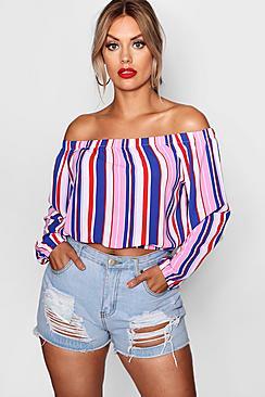 Boohoo Plus Taylor Off The Shoulder Stripe Top