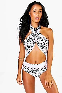 Boohoo Puerto Rica Geo Wrap Swimsuit