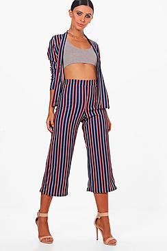 Boohoo Petite Lucy Stripe Co-ord Culotte Trouser