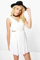 Boohoo Daria Lace Panel Detail Cut Out Skater Dress Ivory