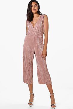 Boohoo Laura Wrap Front Crinkle Culotte Jumpsuit