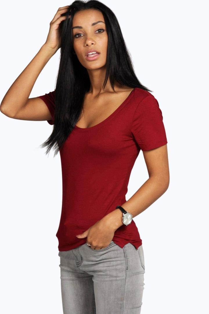 Boohoo Tia Scoop Neck Short Sleeved Tee Berry