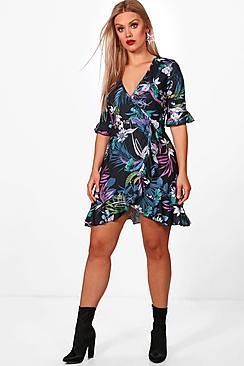 Boohoo Plus Lauren Floral Printed Wrap Dress