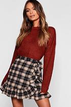 Boohoo Woven Check Wrap & Ruffle Mini Skirt