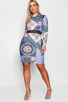 Boohoo Plus Joslyn Scuba Printed Mesh Bodycon Dress