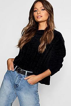 Boohoo Crop Rib Chenille Sweater