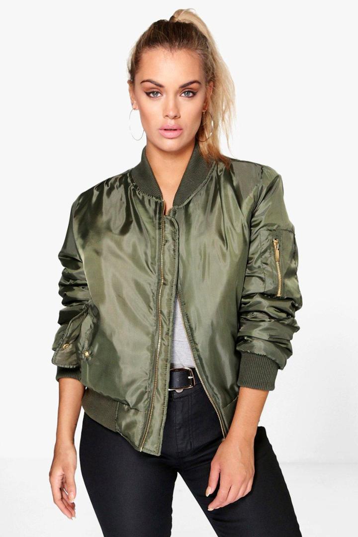 Boohoo Plus Candace Ma1 Bomber Jacket Khaki