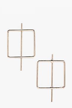 Boohoo Elle Square Hoop Bar Earrings