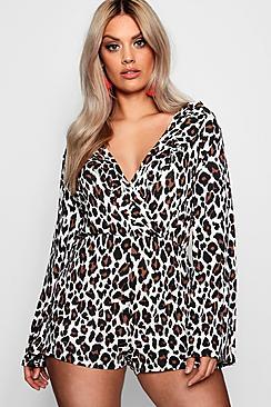 Boohoo Plus Cara Wide Sleeve Plunge Frill Playsuit
