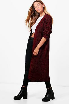 Boohoo Molly Marl Long Edge To Edge Maxi Cardigan