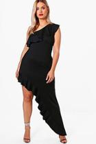 Boohoo Plus Suzie Ruffle Detail Asymmetric Maxi Dress