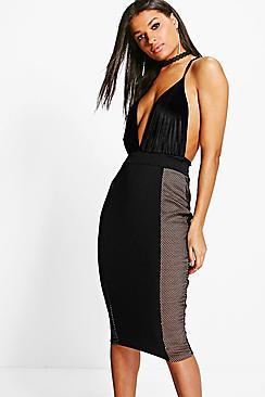 Boohoo Rosalie Sports Mesh Panelled Midi Skirt